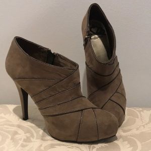 Brown high heeled ankle boots